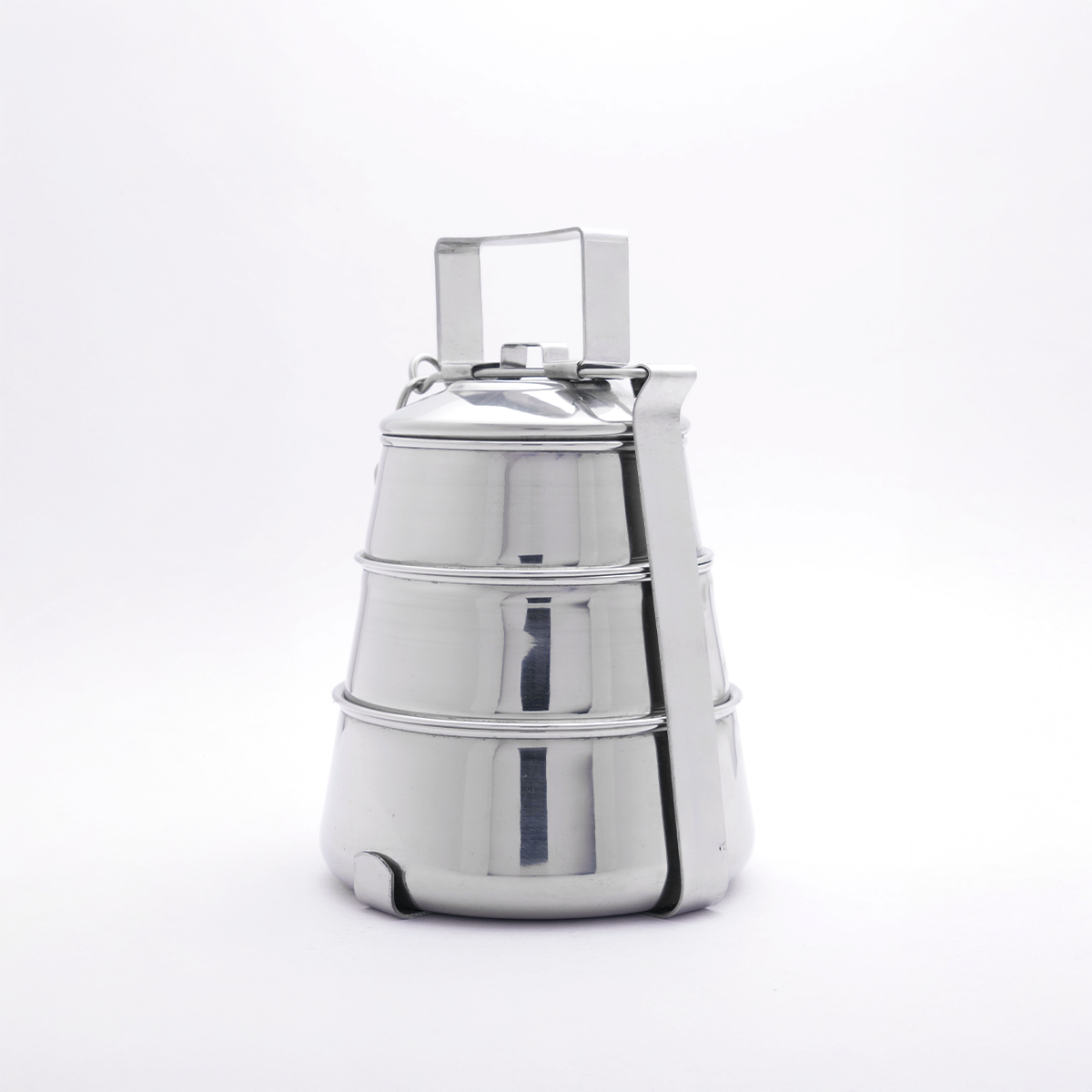 Stainless Steel Cone Shaped 3-Tier Compartment Tiffin with Locking Clip
