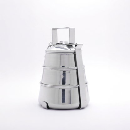 Stainless Steel Cone Shaped 3-Tier Compartment Tiffin with Locking Clip