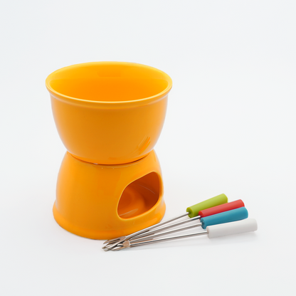 Ceramic Fondue Set with Stainless Steel Skewers, Perfect for Dinners,Christmas,Gifting & Parties