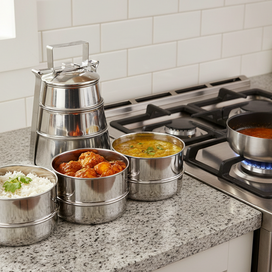 Stainless Steel Cone Shaped 3-Tier Compartment Tiffin with Locking Clip